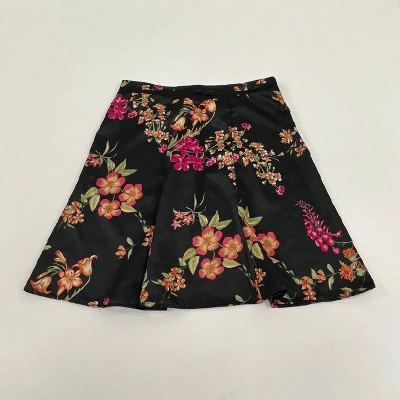 Women's Notations Black Orange Pink Floral A Line Skirt Zip Closure - Size XL cashmere skirt soft