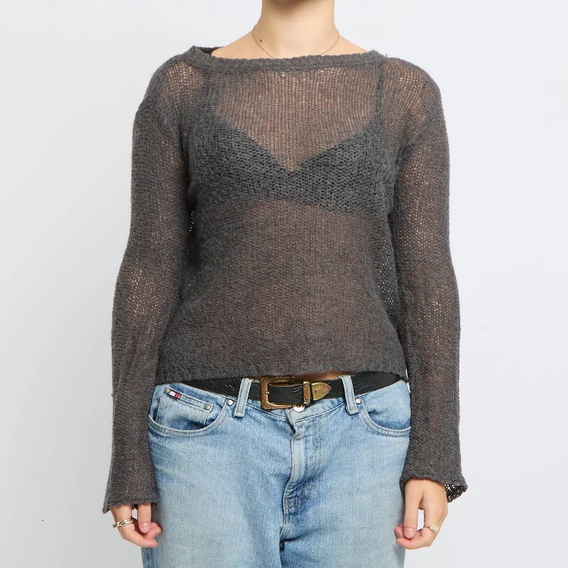 Heavy Knit Round Neck Sweater - UK 10 Handmade Hand-knitted Hand-woven