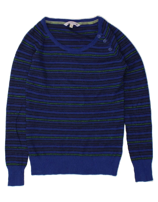 FAT FACE Womens Boat Neck Jumper Sweater UK 12 Medium Blue Striped Acrylic Chenille Blend Fleece Blend Nylon Blend