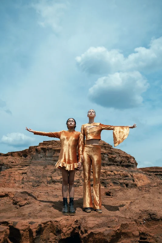 Bronze Velvet Dress with Ruffles Tunics Winter warm