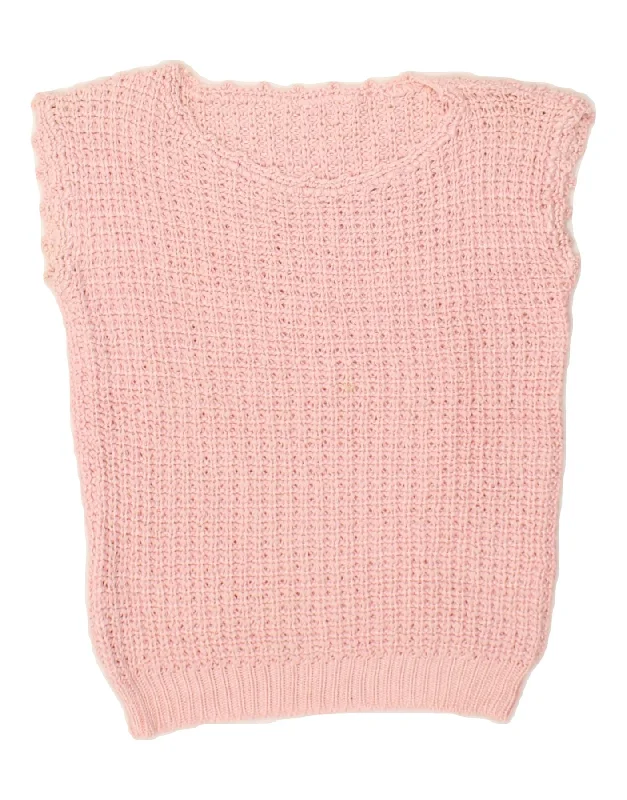VINTAGE Womens Vest Tank Top UK 12 Medium Pink one shoulder tank