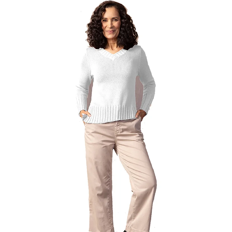 Women's Habitat Angled Rib V-Neck Sweater Winter White Layered Multi-layer Single Layer