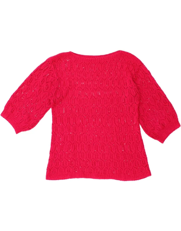 VINTAGE Womens 3/4 Sleeve Boat Neck Jumper Sweater UK 14 Medium Pink Cashmere Blend Cotton Blend Poly Blend VINTAGE Womens 3/4 Sleeve Boat Neck Jumper Sweater UK 14 Medium Pink Cashmere Blend Cotton Blend Poly Blend