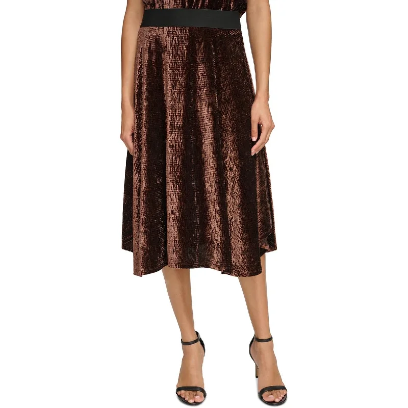 Calvin Klein Womens Velvet Long A-Line Skirt silk skirt lustrous