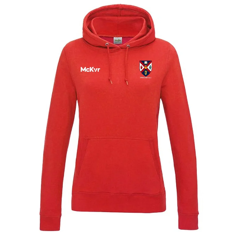 Mc Keever Queens Gaelic Football College Hoodie - Womens - Fire Red Hoodie with Camouflage Military Edgy