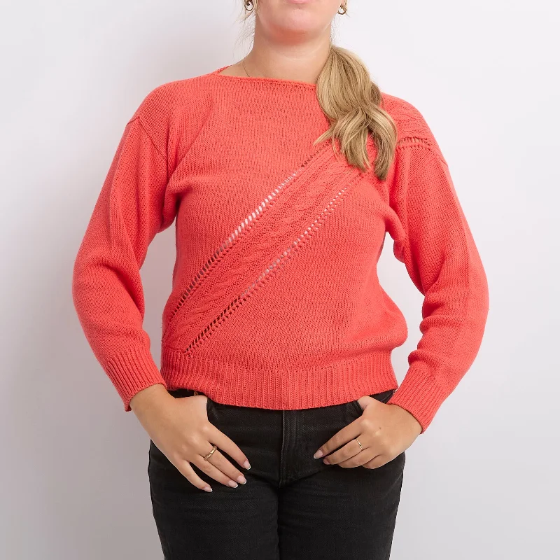 Cable Knit Wide Neck Sweater - UK 10 Glossy Satin Silk