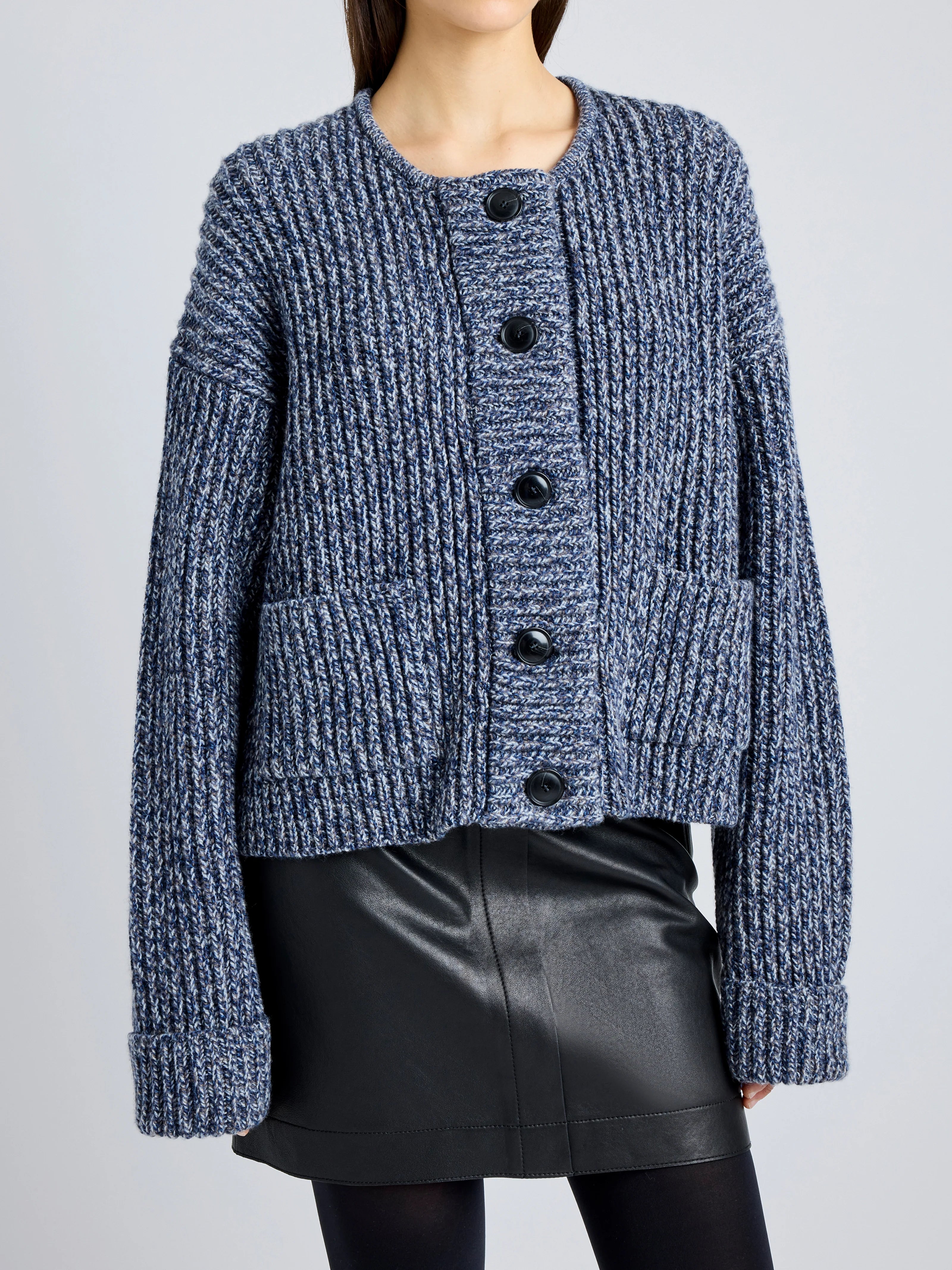 Azura Sweater - Ink Melange Houndstooth Herringbone Solid