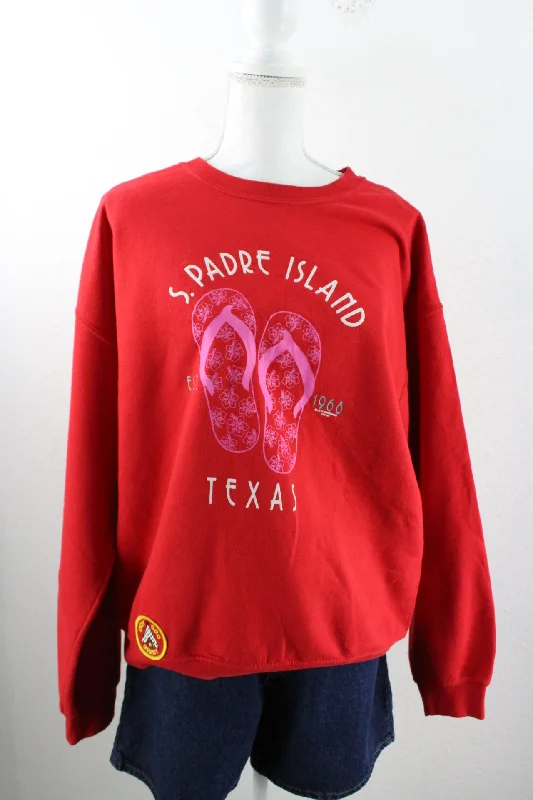 Vintage S. Padre Island Sweatshirt (L) Hoodie with Hem Applique Textured Unique