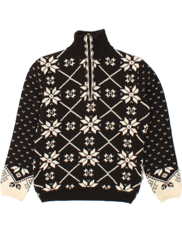 CAMPAGNOLO Womens Zip Neck Jumper Sweater IT 44 Medium Black Fair Isle Fitted Slim Tailored CAMPAGNOLO Womens Zip Neck Jumper Sweater IT 44 Medium Black Fair Isle Fitted Slim Tailored