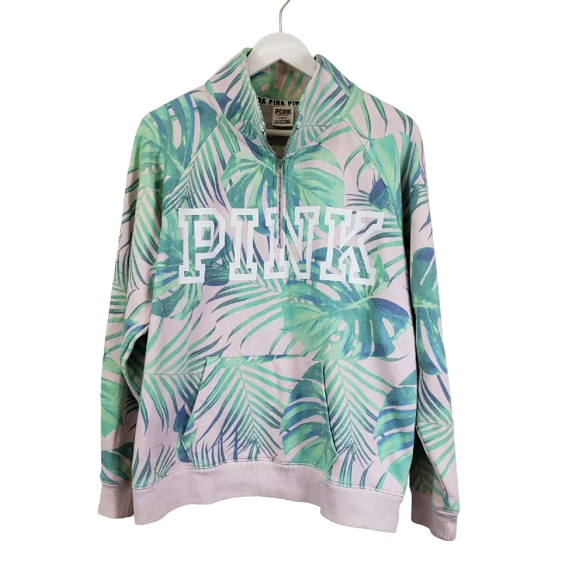 Pink Victoria's Secret Tropical Print Quarter Zip Sweatshirt Size Medium Hoodie with Fur Luxurious Winter