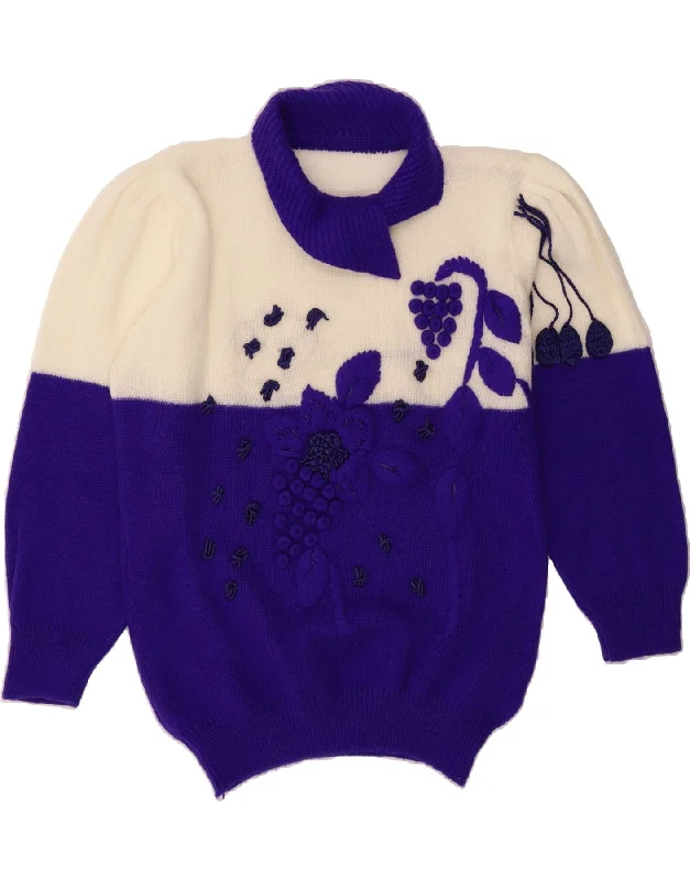 VINTAGE Womens Shawl Neck Jumper Sweater UK 18 XL Blue Colourblock Chenille Fabric Brocade Fabric Lace Fabric