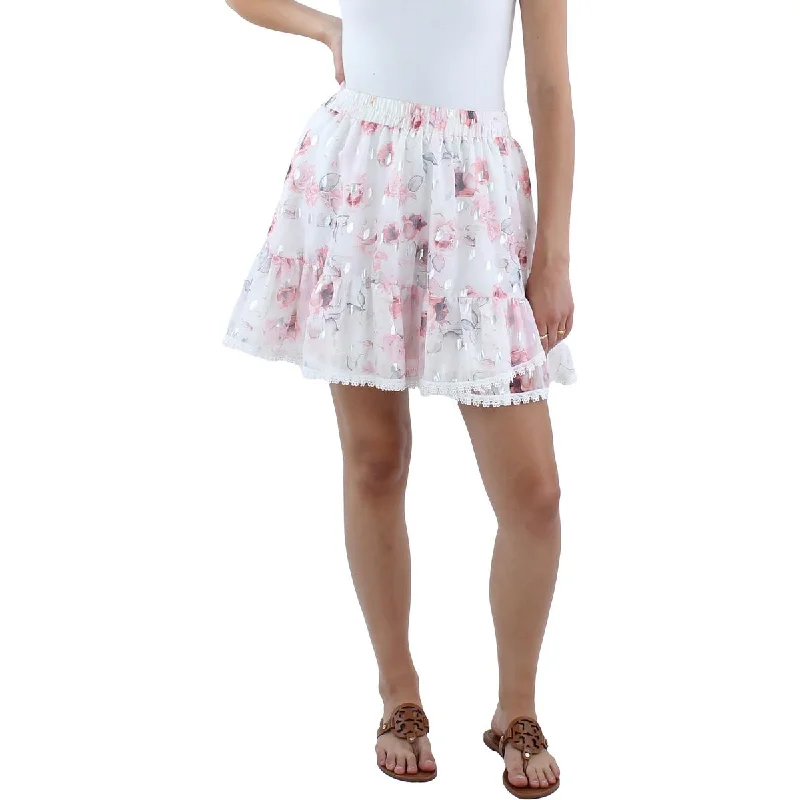 Beulah Womens Juniors Chiffon Floral A-Line Skirt lace skirt intricate