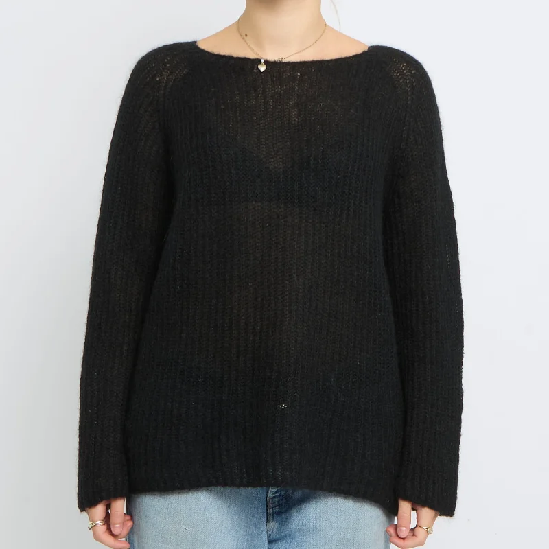 Heavy Knit Round Neck Sweater - UK 12 Spandex Rayon Corduroy