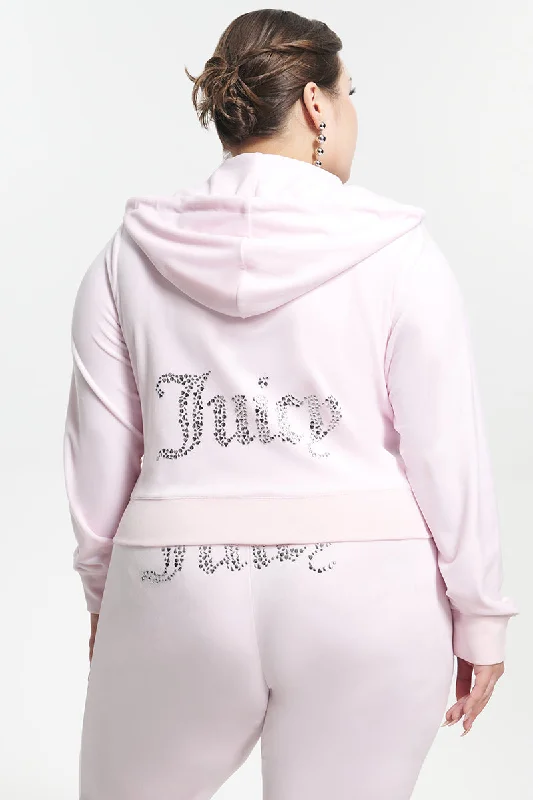 Plus-Size Mixed Jewels Velour Hoodie Hoodie with Hidden Zipper Minimalist Clean