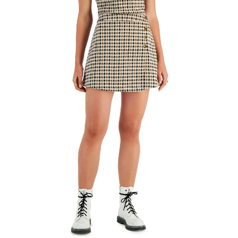 Self E Womens Juniors Printed Short Mini Skirt velvet skirt plush