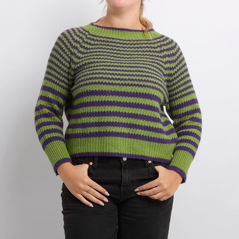 Striped Wide Neck Knitted Sweater - UK 14 Transparent Opaque Sheer