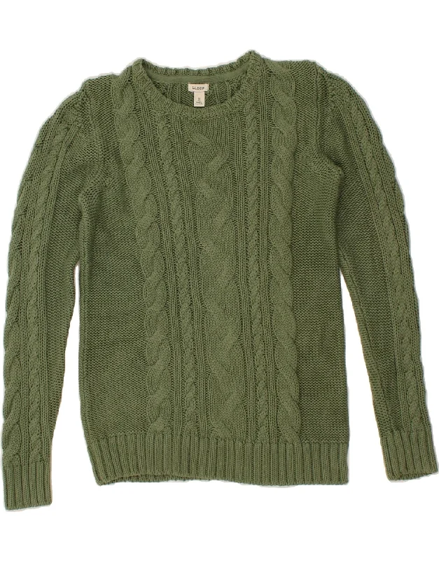 L.L.BEAN Womens Boat Neck Jumper Sweater UK 14 Medium Green Cotton Polka Dot Checkered Tartan