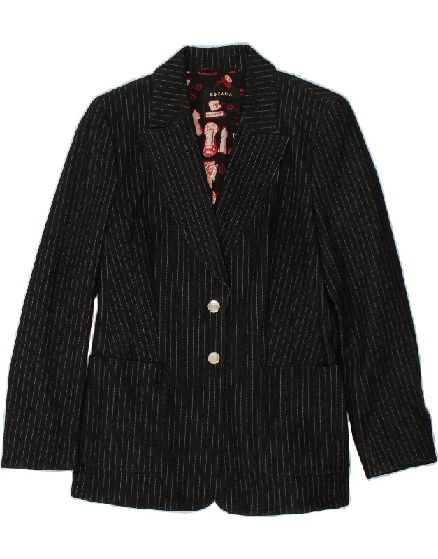 ESCADA Womens 2 Button Blazer Jacket IT 40 Small Black Striped Cotton Toggled Jacket Drawstring Jacket Belted Jacket