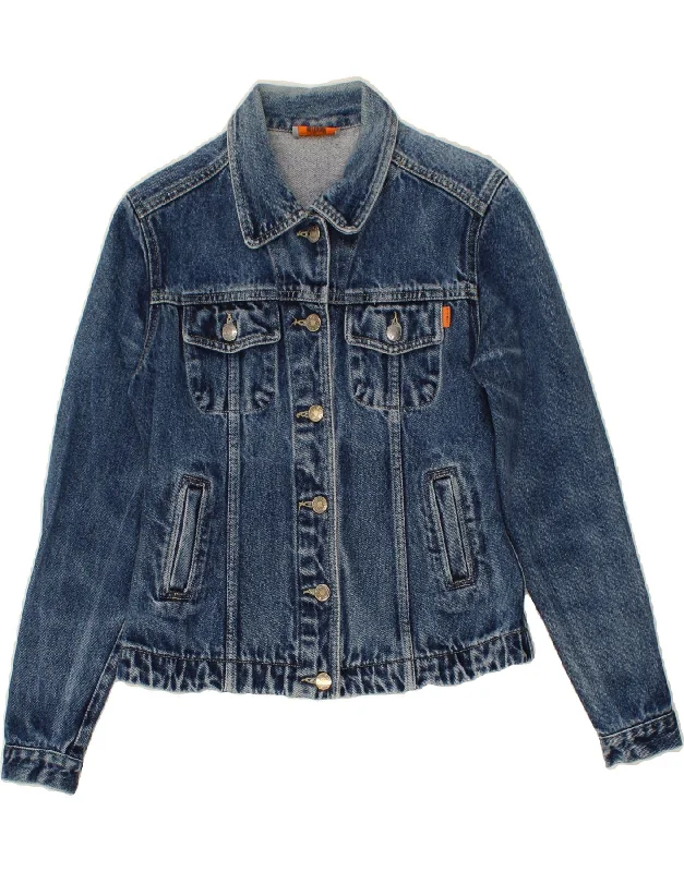 WITBOY Womens Denim Jacket UK 8 Small Blue Cotton Rayon Fabric Velvet Fabric Corduroy Fabric