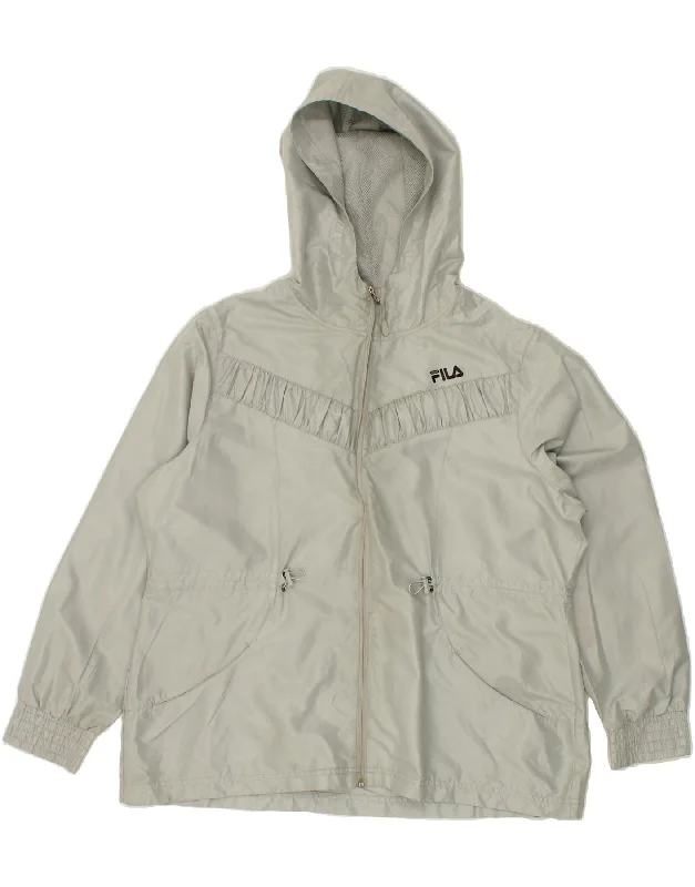 FILA Womens Hooded Rain Jacket UK 18 XL Grey Polyester Front Pockets Side Pockets Patch Pockets