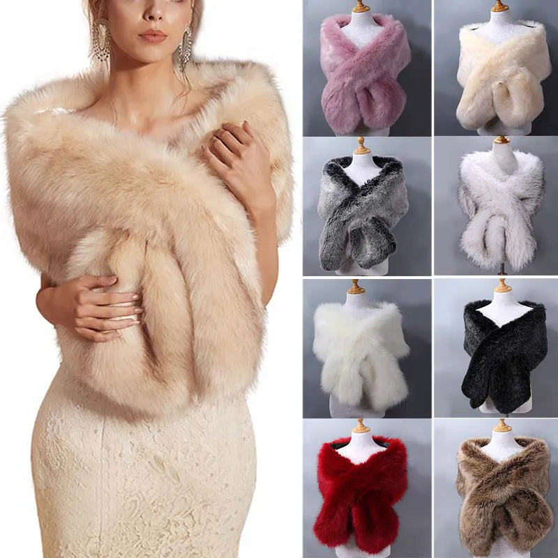 Winter Women Fur Capes Cloak Wedding Faux Fur Bolero Stole Warm Shawl Wraps Bridal Jacket Formal Evening Party Warm Scarf 2022 Stand-Up Collar Roll-Neck Collar Turtle Neck