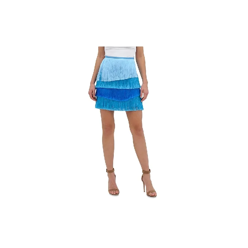 Milly Womens Odelia Fringe Tiered Mini Skirt asymmetrical skirt cut