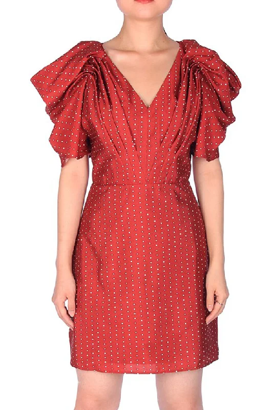 Caylar  - Short Puff Sleeve Dot Print V-neck Dress empire Waist empire