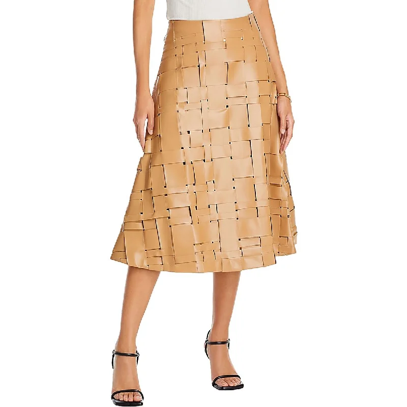 A.W.A.K.E MODE Womens Vegan Leather Midi Midi Skirt floral skirt print