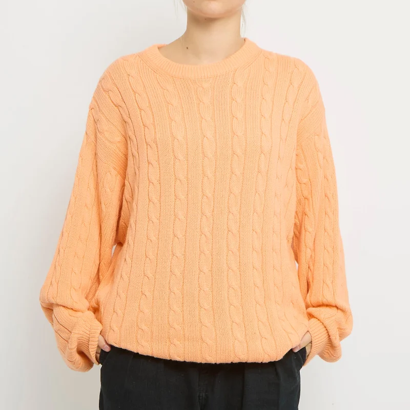Stefanel Cable Knit Crewneck Sweater - UK 18 High Neck Crew Neck V-Neck