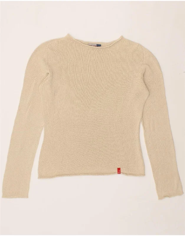 ONYX Womens Boat Neck Jumper Sweater UK 14 Medium Beige Sweater Knitwear Pullover