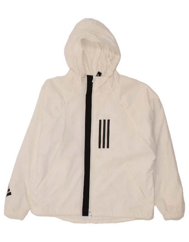 ADIDAS Womens Hooded Rain Jacket UK 18 XL White Denim Fabric Leather Fabric Suede Fabric