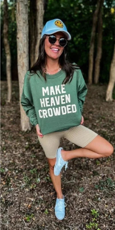 Make Heaven Crowded Military Green Graphic Sweatshirt (Size Small) Oversized Hoodie Comfort Casual