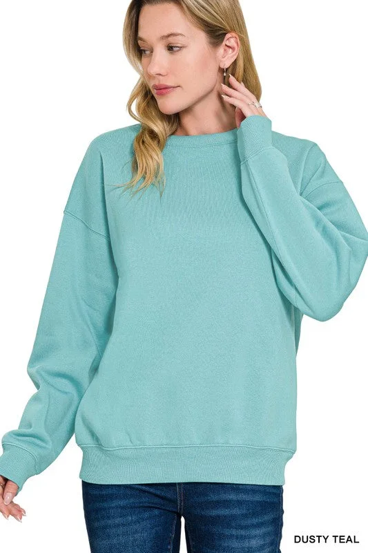 Classic Perfection Dusty Teal Fleece Pullover Sweatshirt Hoodie with Distressed Vintage Worn