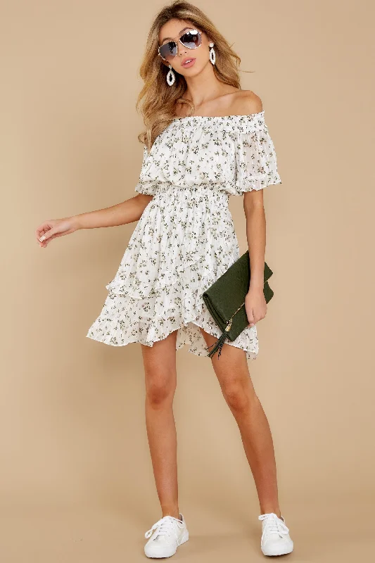 Some Say Love White Floral Print Dress Elegant Long Evening