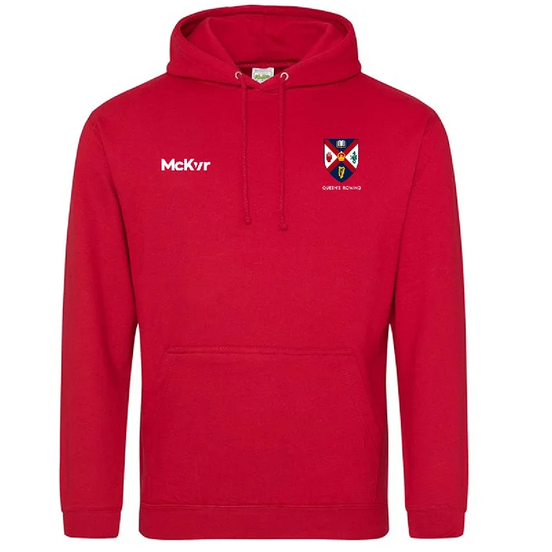 Mc Keever Queens Rowing College Hoodie - Adult - Fire Red Hoodie with Distressed Vintage Worn