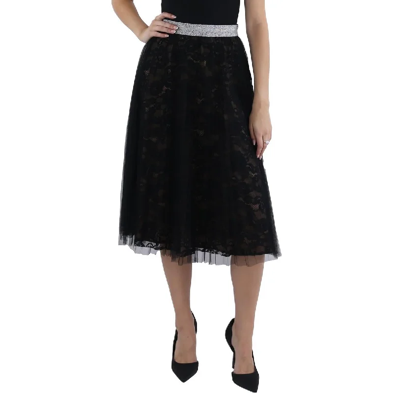 Gracia Womens Mesh Metallic A-Line Skirt corduroy skirt textured