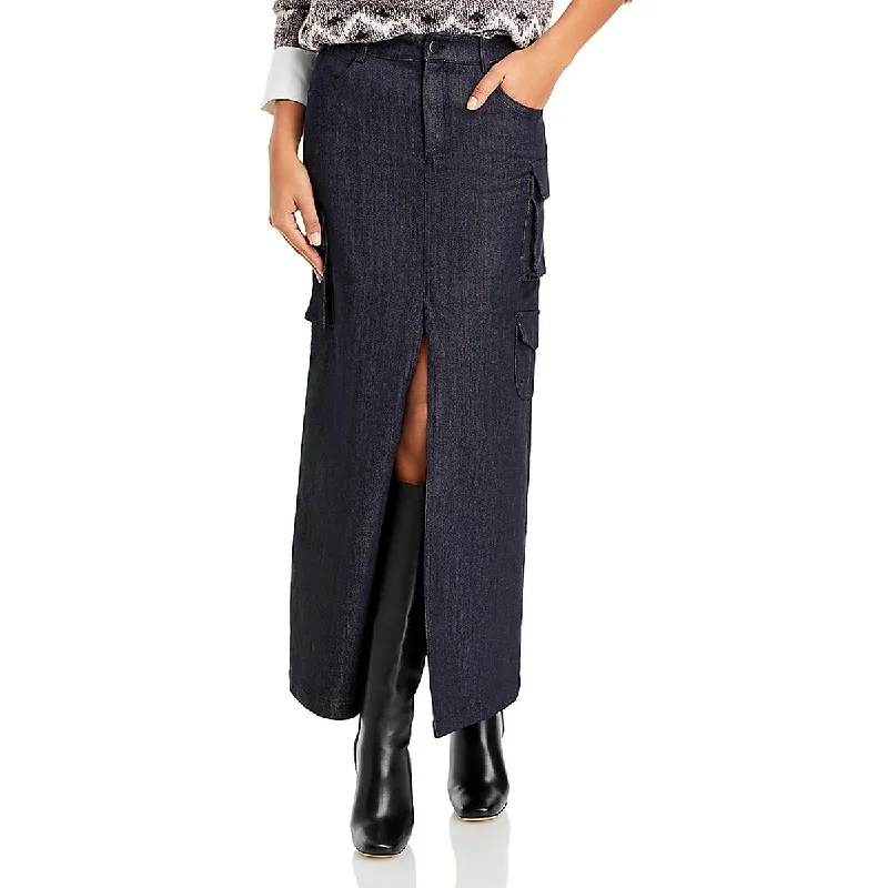 Line & Dot Womens Mora Front Slit Cargo Pocket Maxi Skirt cashmere skirt rich