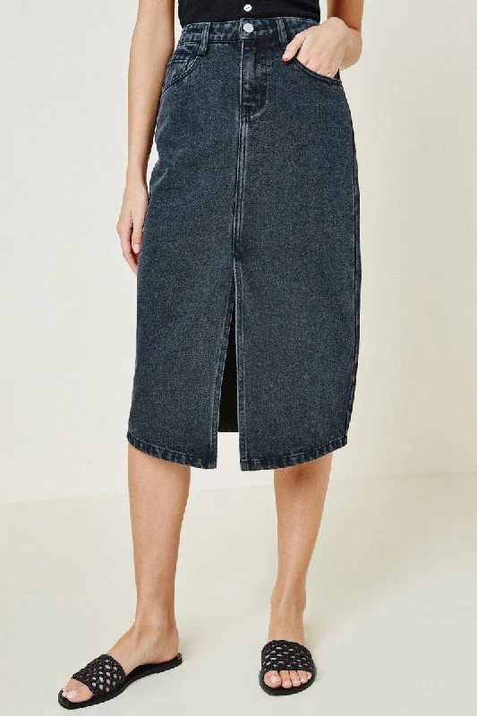MEET ME AT MIDNIGHT SPLIT SKIRT - BLACK DENIM denim skirt durable