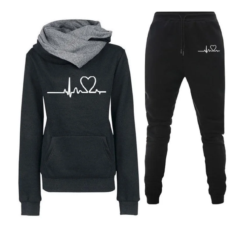 Women Warm Hoodies+Pants Outfits Hoodie with Stripes Bold Sporty