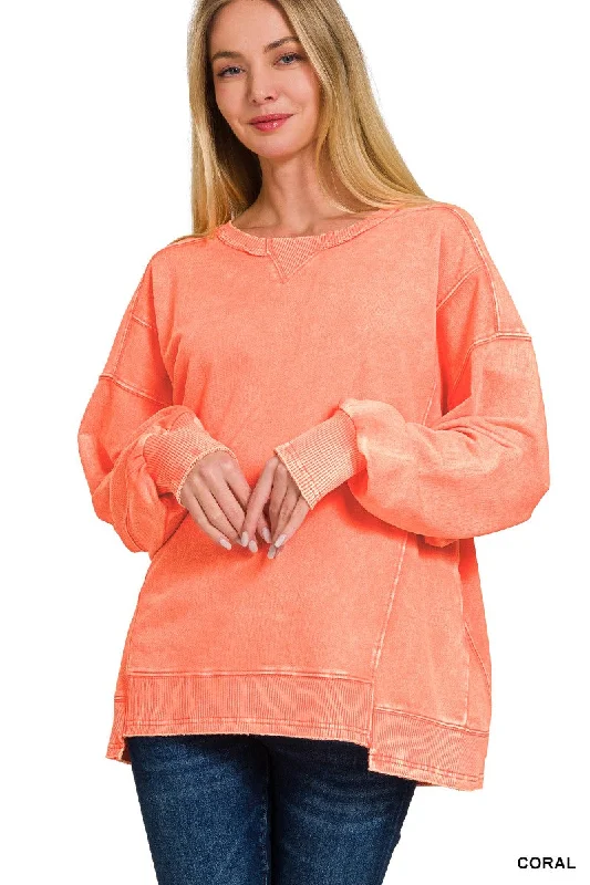 In Love Coral Pullover Crewneck Sweatshirt (Size L/XL) Hoodie with Hem Applique Textured Unique