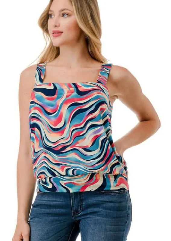 Ladies Colorful Band Bottom Tank Made in USA fitness tank top