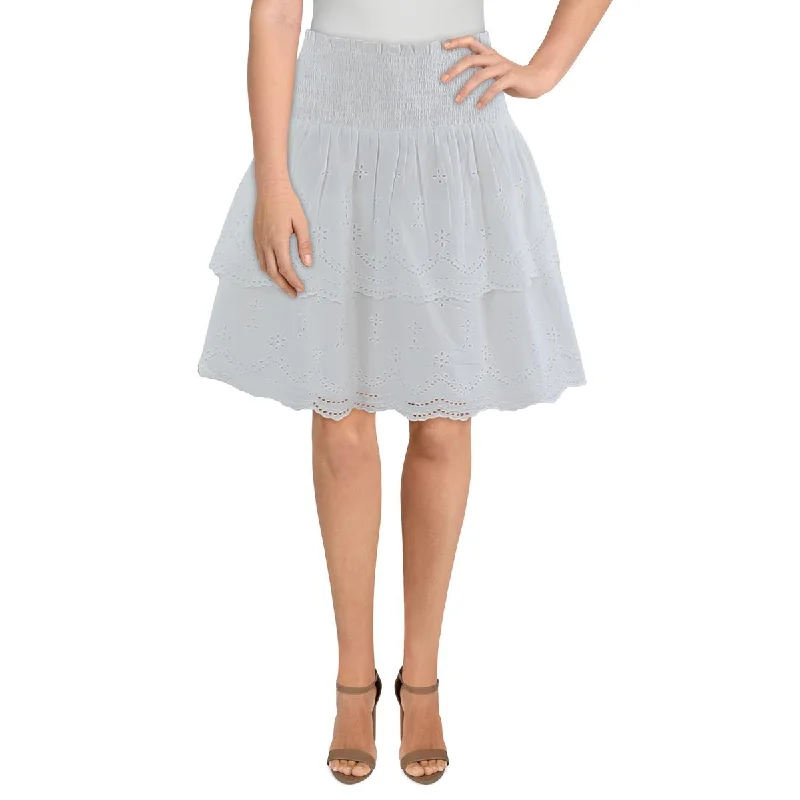 Lauren Ralph Lauren Womens Smocked Tiered Mini Skirt button skirt front