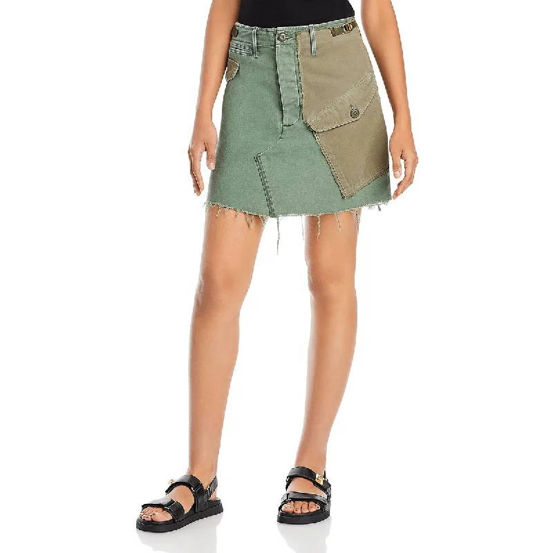 Mother Womens GI Jane Buckles Short Mini Skirt denim skirt trendy