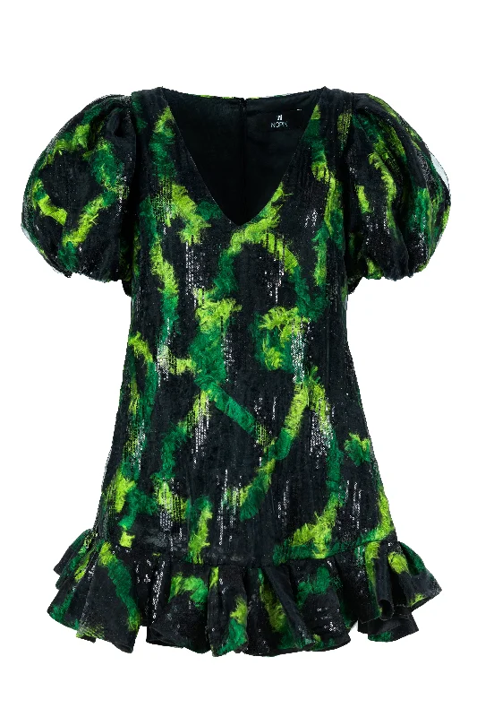 Green and Black Sequined V-neck Dress Tunics Modern contemporary