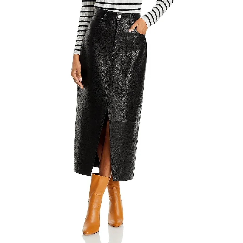 FRAME Womens Lamb Leather Pebbled Midi Skirt denim skirt classic
