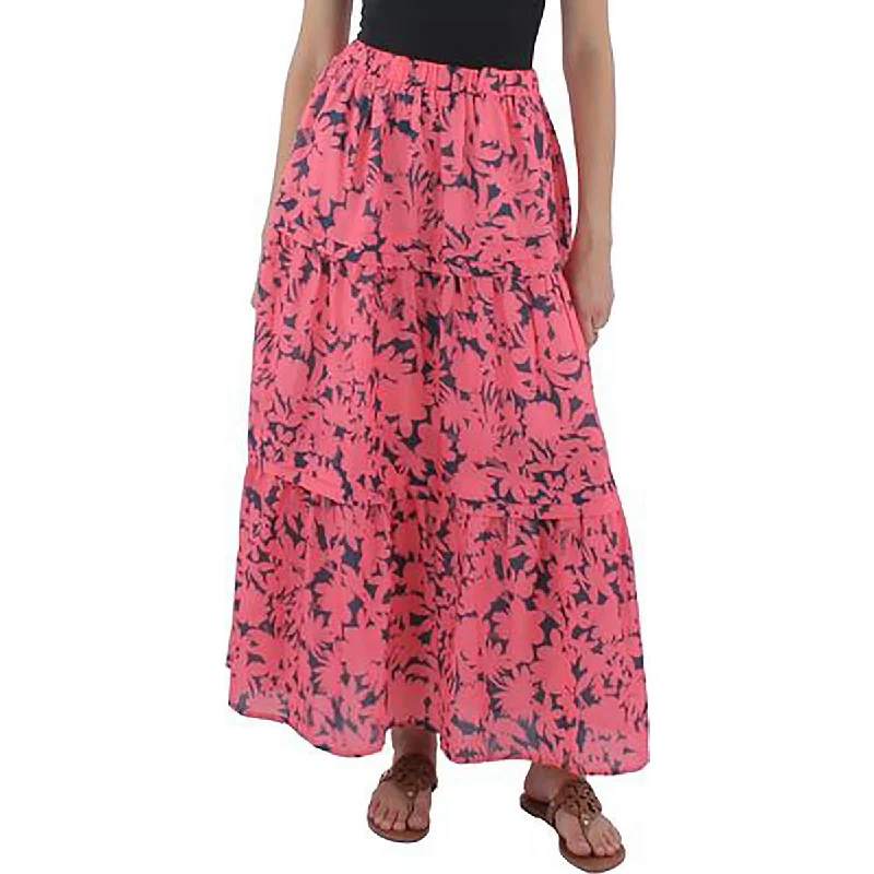 Beulah Womens Floral Print Long Maxi Skirt ruffled skirt detail