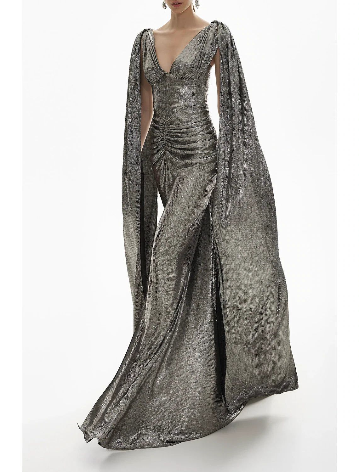 Mermaid / Trumpet Evening Gown Elegant Dress Formal Fall Sweep / Brush Train Long Sleeve V Neck Sequined with Glitter Ruched Pencil Office Professional Mermaid / Trumpet Evening Gown Elegant Dress Formal Fall Sweep / Brush Train Long Sleeve V Neck Sequined with Glitter Ruched Pencil Office Professional