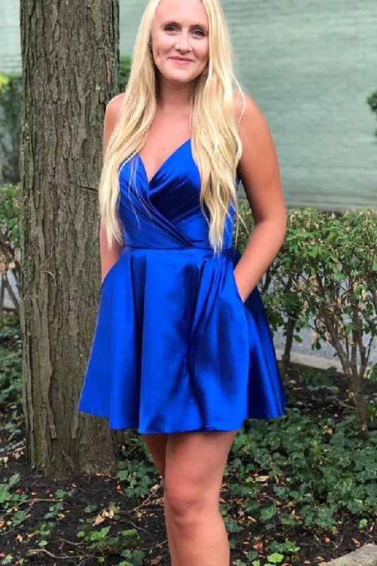 V-Neck Spaghetti Straps Stain Homecoming Dresses Tunics Stylish elegant