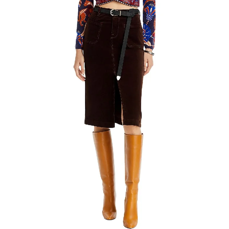 FRAME Womens Corduroy Ribbed Midi Skirt zip skirt side