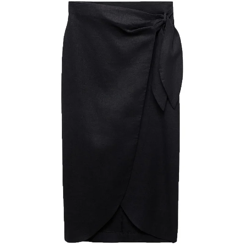 MNG Womens Linen Wrap Wrap Skirt pleated skirt texture